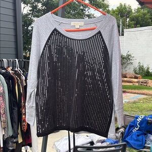 Loveappella Gray and Black Sequin Sweatshirt